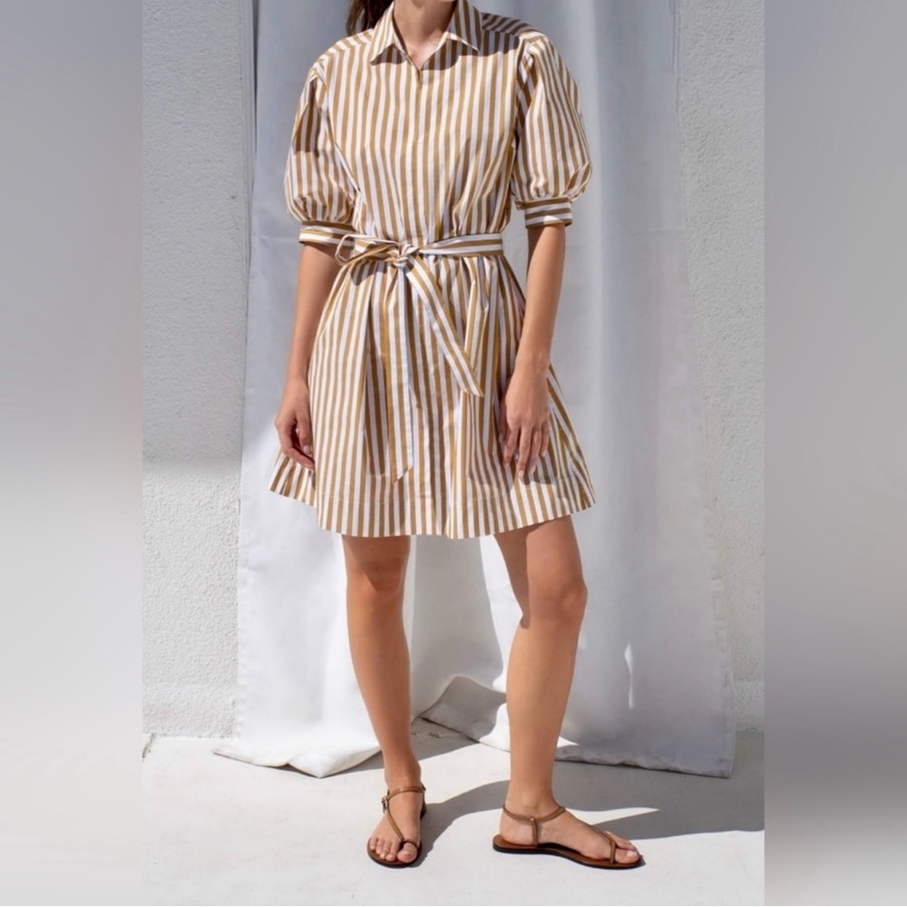 AYR Mustard and White Striped belted dress